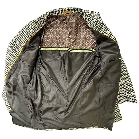 ALBERTO NARDONI Wool Classic Black White Herringbone Long Overcoat Sz XL-XXL - Picture 9 of 10